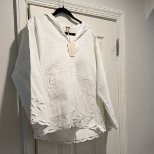 White Hooded Eyelet & Embroidered Detail Pullover NWT